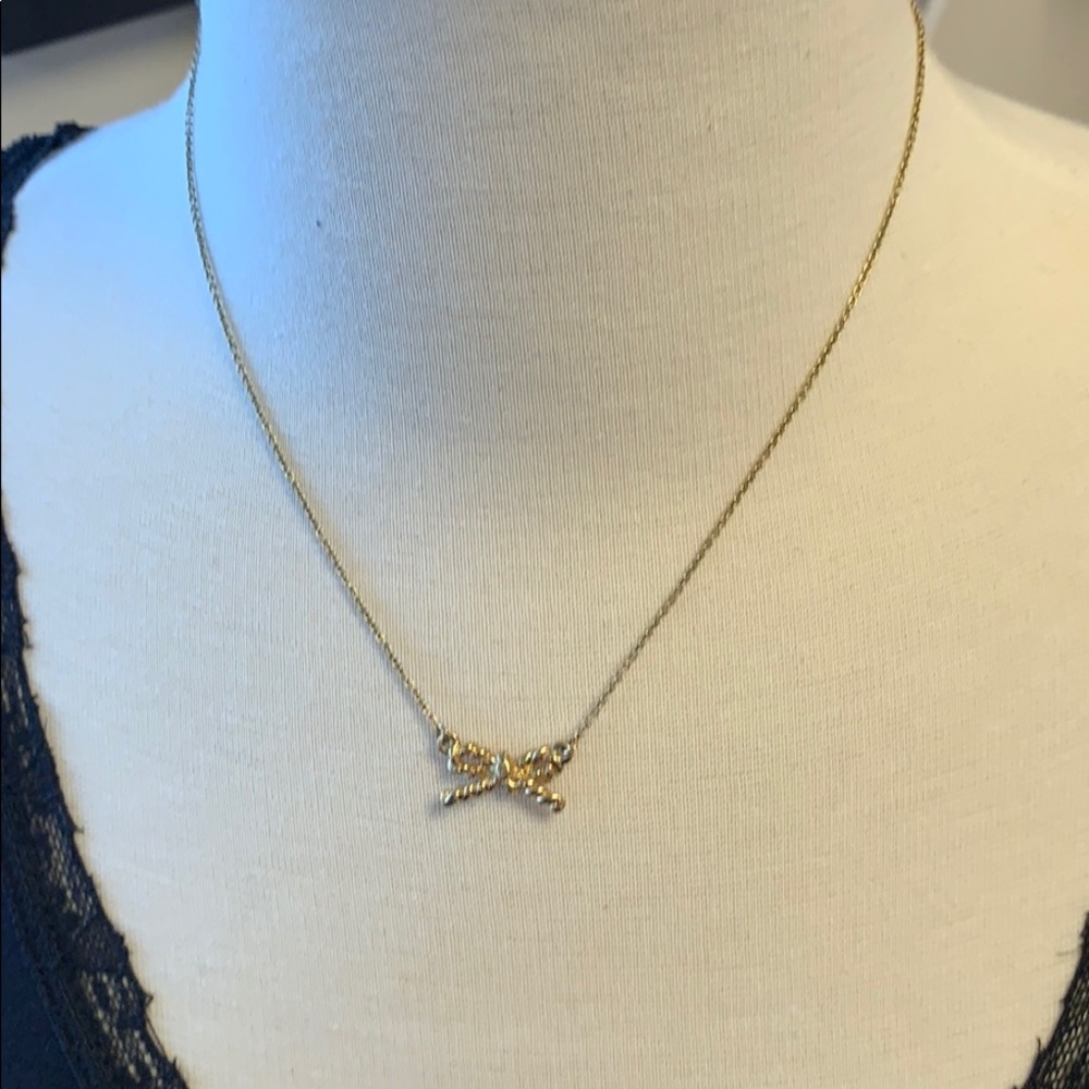 Kate spade gold bow necklace about 8” drop